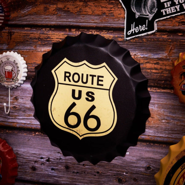 Bottle Caps wall sign - Route US 66 Black (14"x14") - eazy wagon