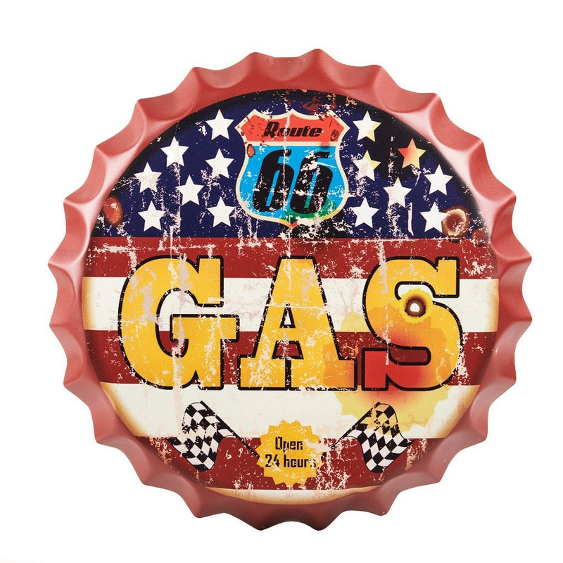 Bottle Caps wall sign - Route US 66 Gas (14"x14") - eazy wagon