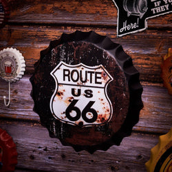 Bottle Caps wall sign - Route US 66 Retro (14"x14") - eazy wagon