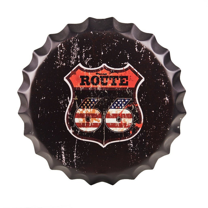Bottle Caps wall decor sign - Route US 66 Rustic Red (14"x14") - eazy wagon
