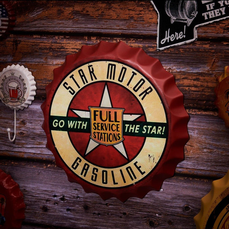 Bottle Caps wall sign - Star Motor Service station  (14"x14") - eazy wagon
