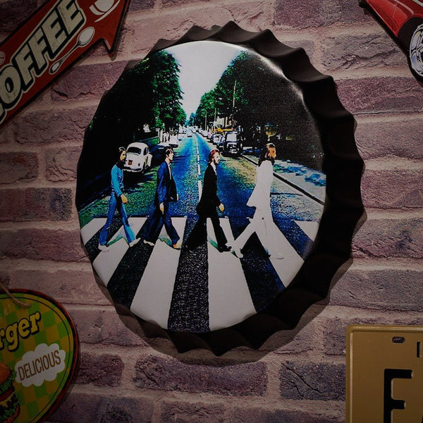 Bottle Caps wall decor sign -  The Beatles Abby Road (14"x14")