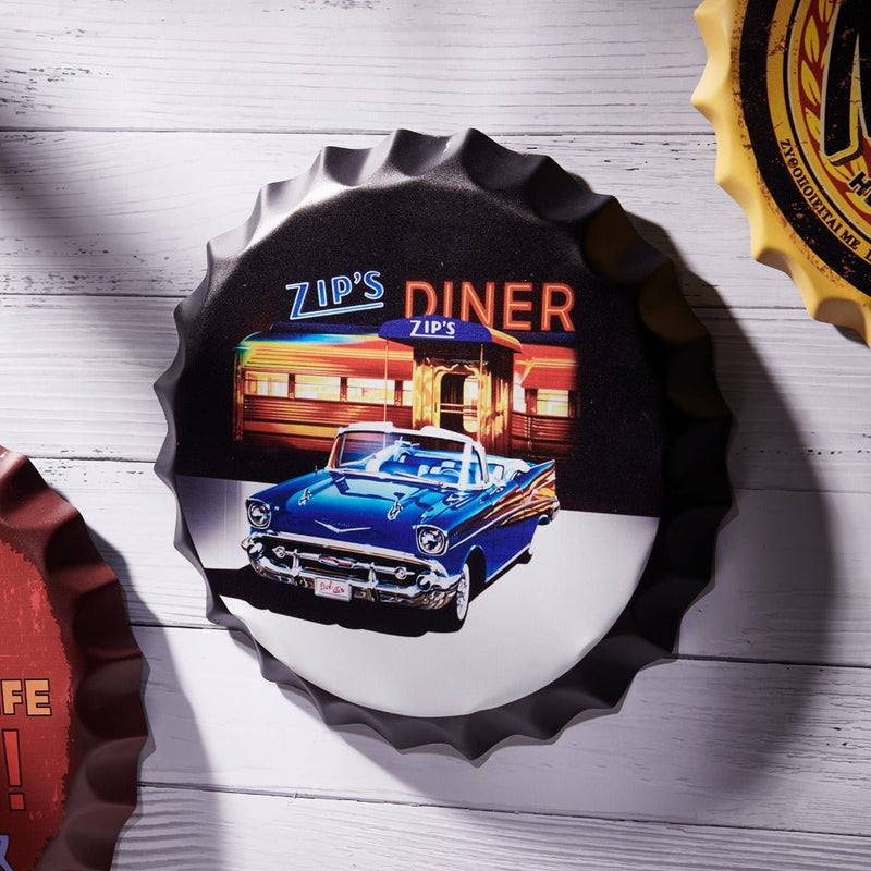 Bottle Caps wall sign - Zip's Diner (14"x14") - eazy wagon