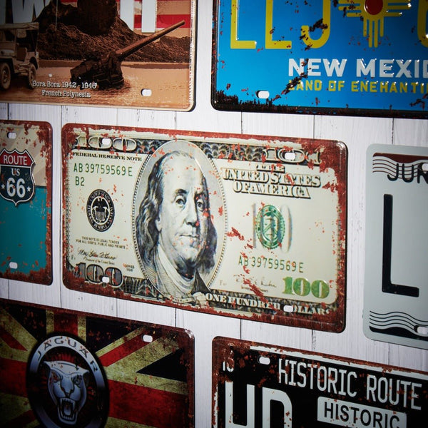 Number Plates wall sign - Hundred Dollars