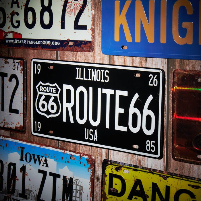 Number Plates wall sign - Illinois Route 66 Black