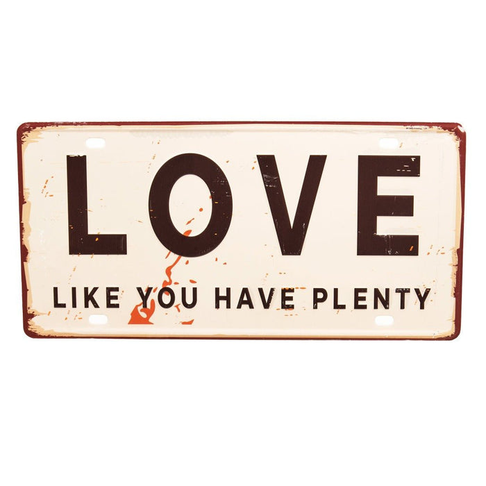 Number Plates wall sign - Love like you have plenty